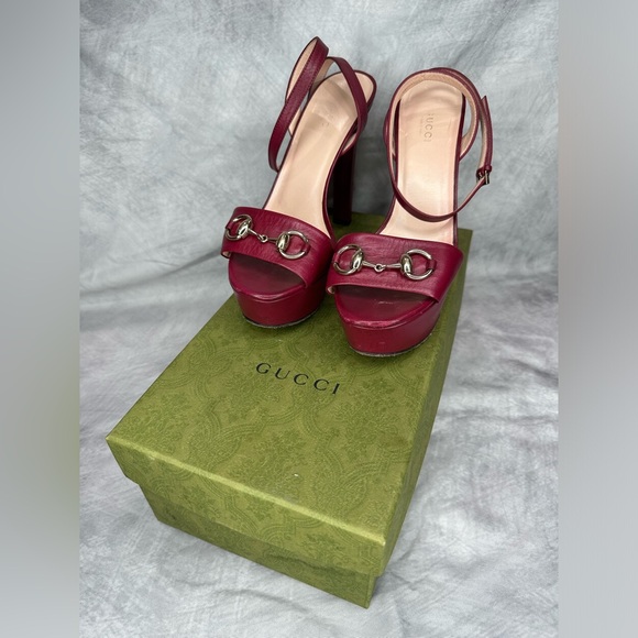 Gucci Firenze 1921 Maroon Sandal Heels Leather Sz:37 - Picture 2 of 12